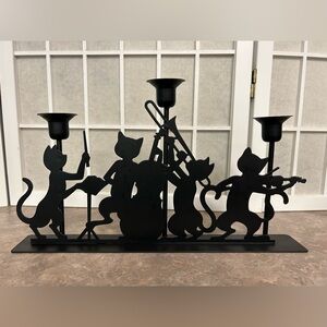Vintage Penco Black Metal Jazz Cats Candleholder
